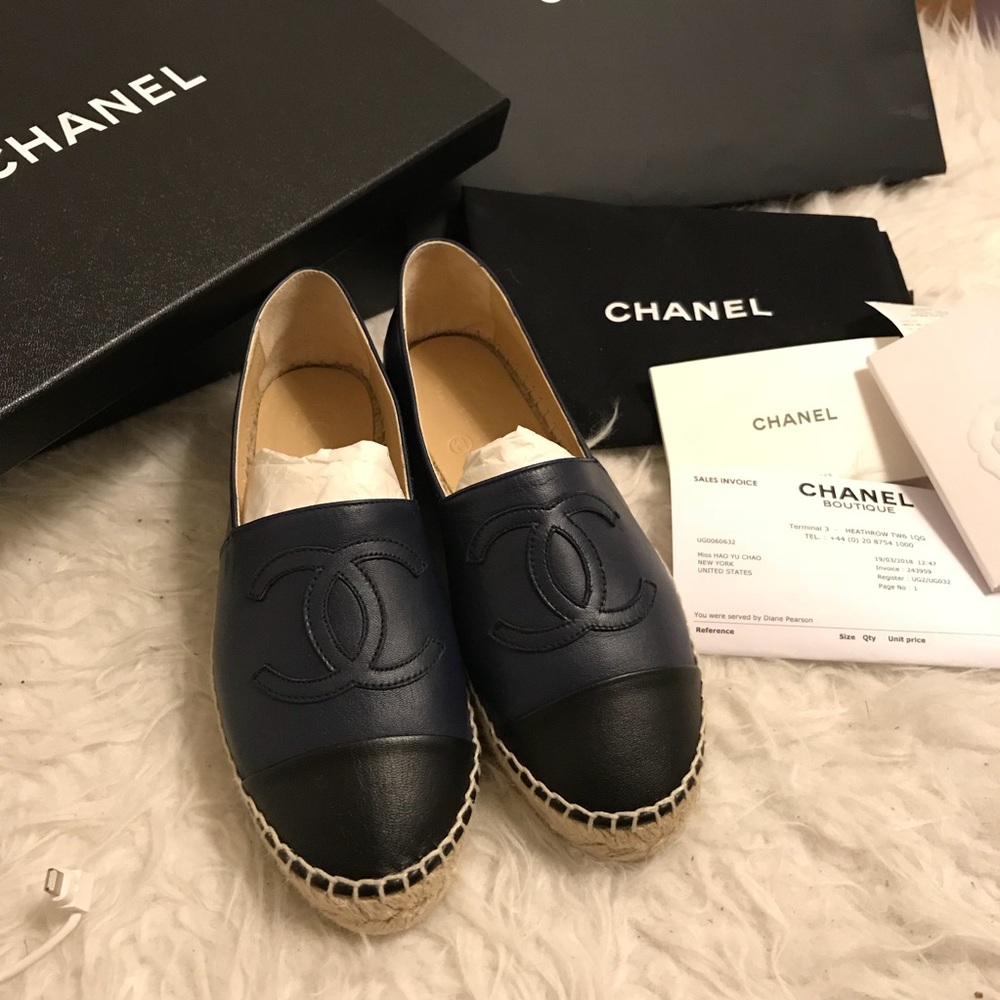 Chanel espadrilles Navy lambskin leather